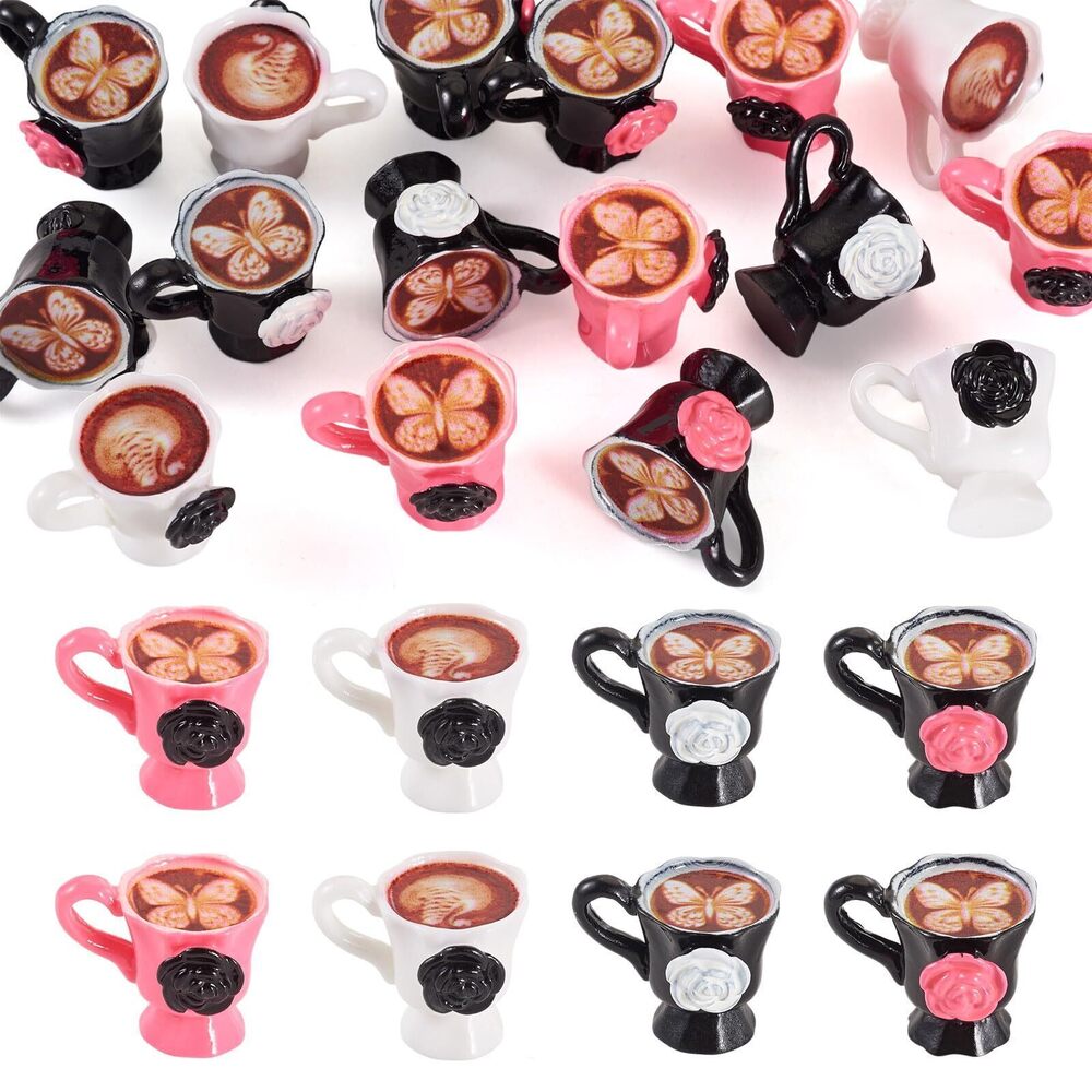 3400 16 Pcs Resin Coffee Cups Charms Mini 3D Coffee Dollhouse Accessories